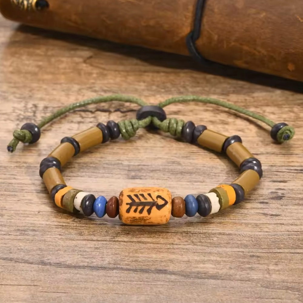 Fish Bone Beads Men Women Bracelet
